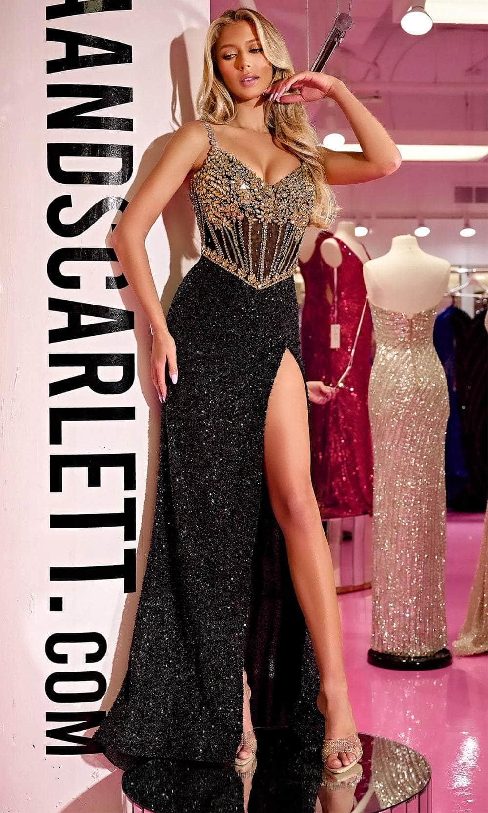 Portia and Scarlett PS24872C - Illusion Corset Beaded Prom Gown - Silhouette Dresses