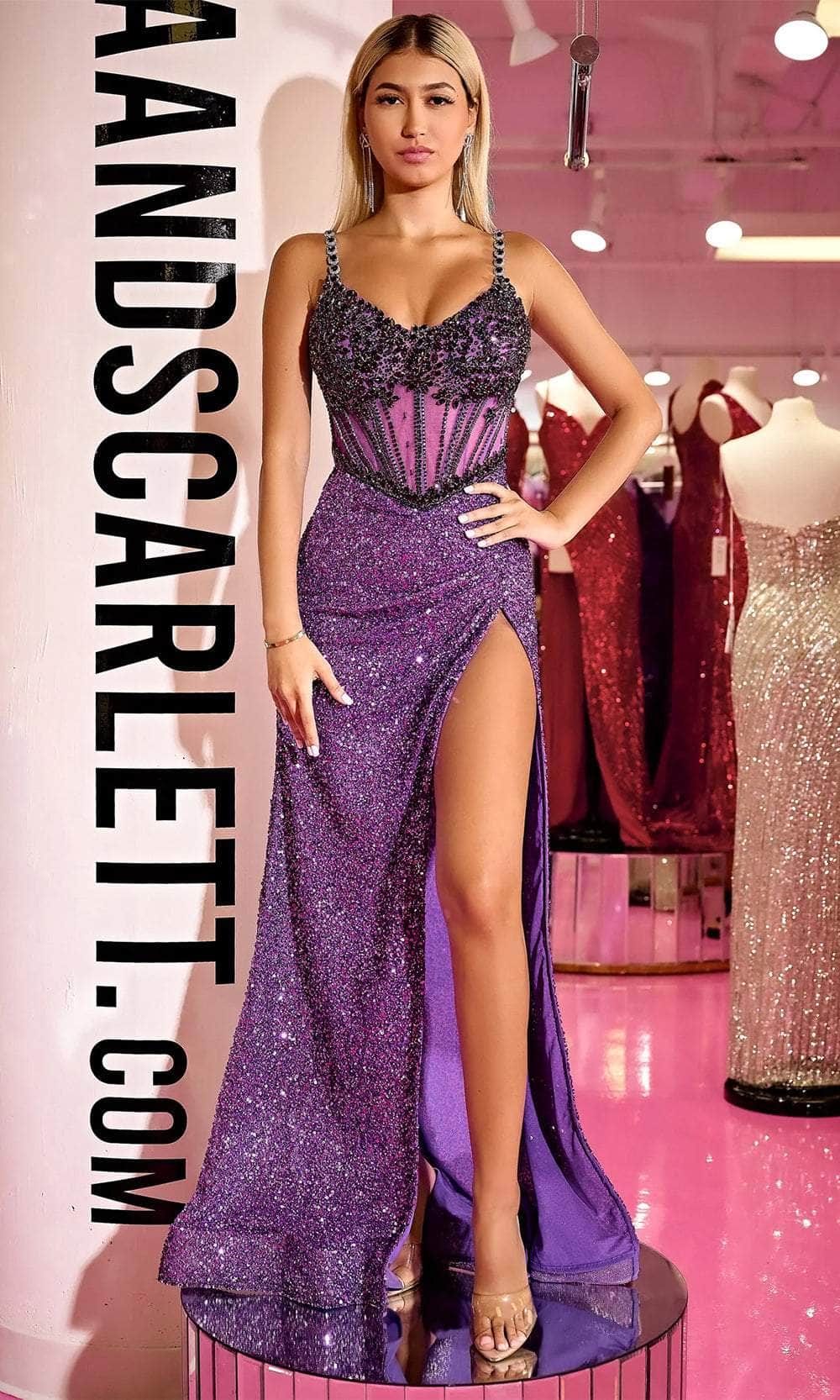 Portia and Scarlett PS24872C - Illusion Corset Beaded Prom Gown - Silhouette Dresses