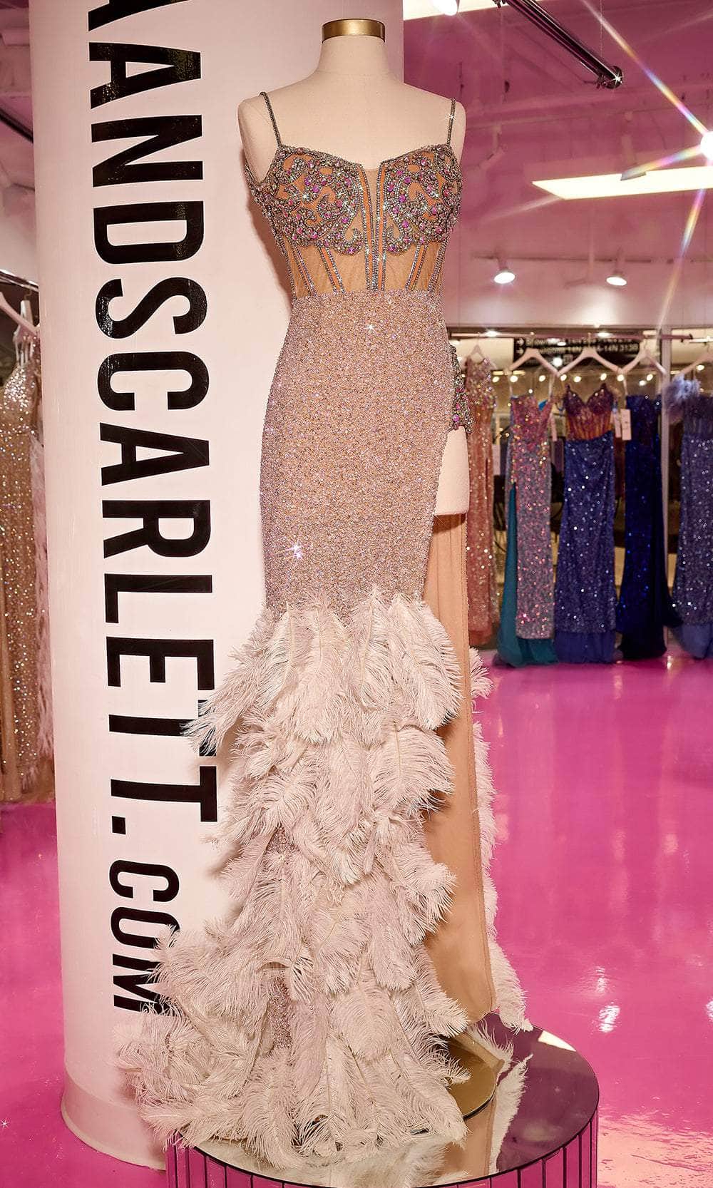 Portia and Scarlett PS24881C - Feathered Sleeveless Prom Dress - Silhouette Dresses