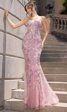Portia and Scarlett PS25199 - Floral Sequin Tie-Up Back Prom Gown - designer prom dress at Silhouette Dresses