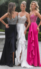Portia and Scarlett PS25246 - Ruffle Draped Deep V-Neck Prom Gown