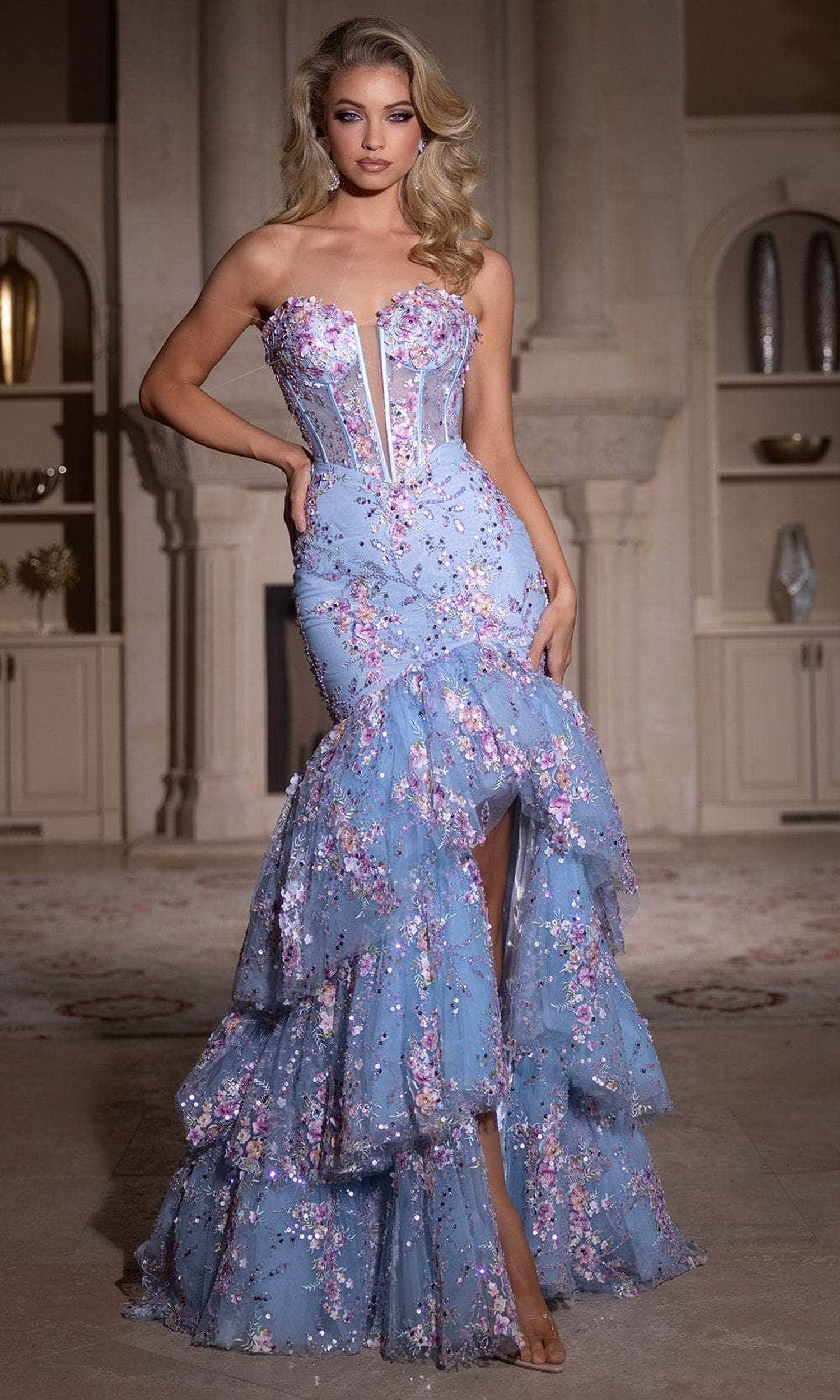 Portia and Scarlett PS25269 - Floral Plunging Sweetheart Prom Gown