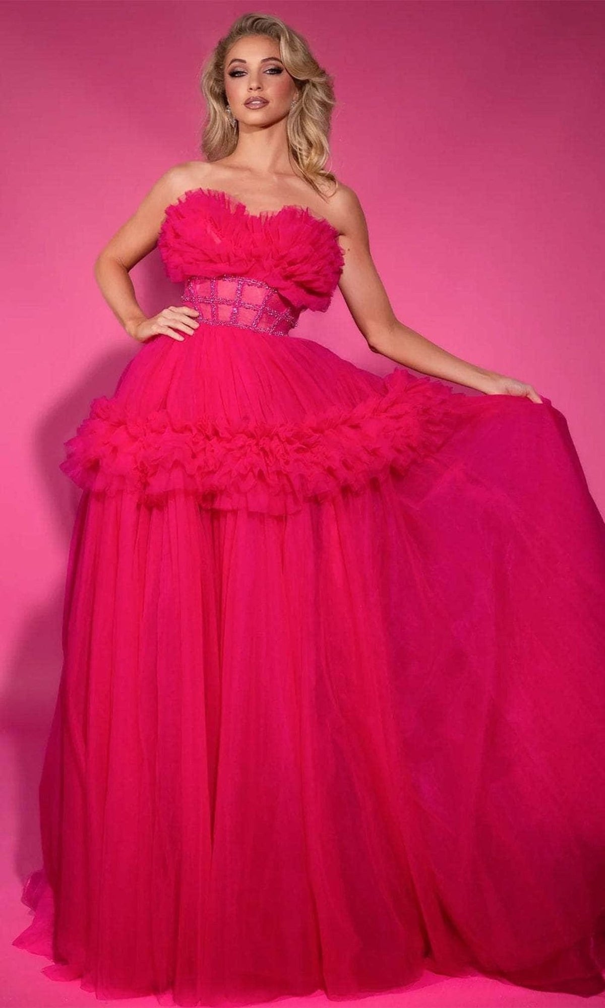 Portia and Scarlett PS25305 - Ruffle Detailed Strapless Ballgown - Silhouette Dresses