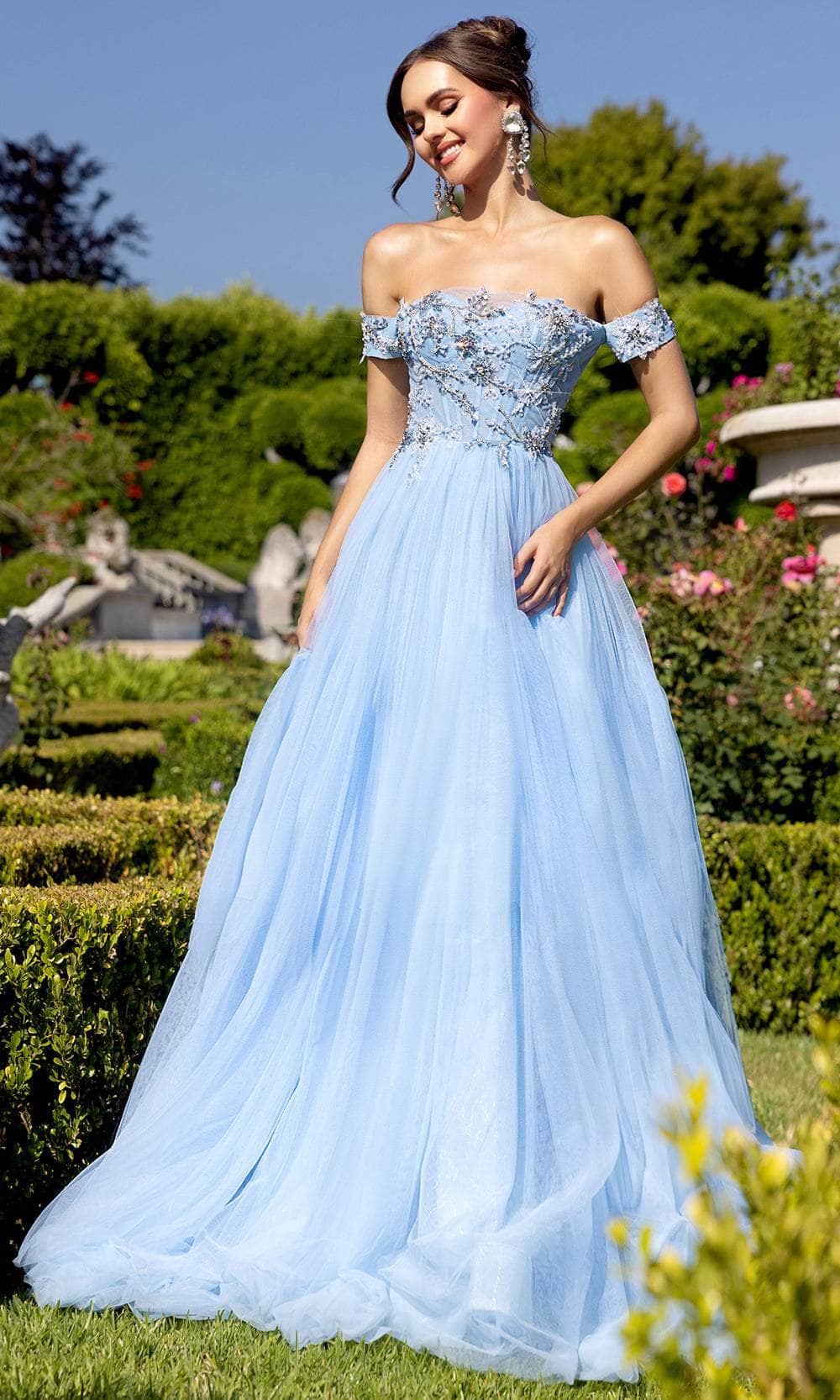 Portia and Scarlett PS25309 - Off-Shoulder Bead Embellished Ballgown - designer ball gown at Silhouette Dresses