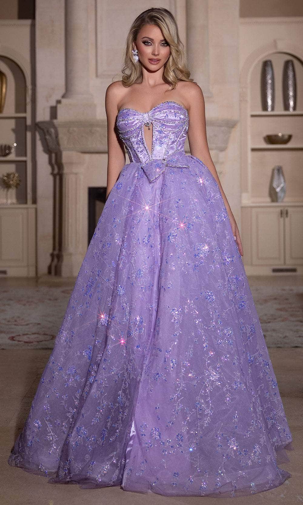 Portia and Scarlett PS25315 - Glitter Lace A-Line Prom Gown - designer ball gown at Silhouette Dresses