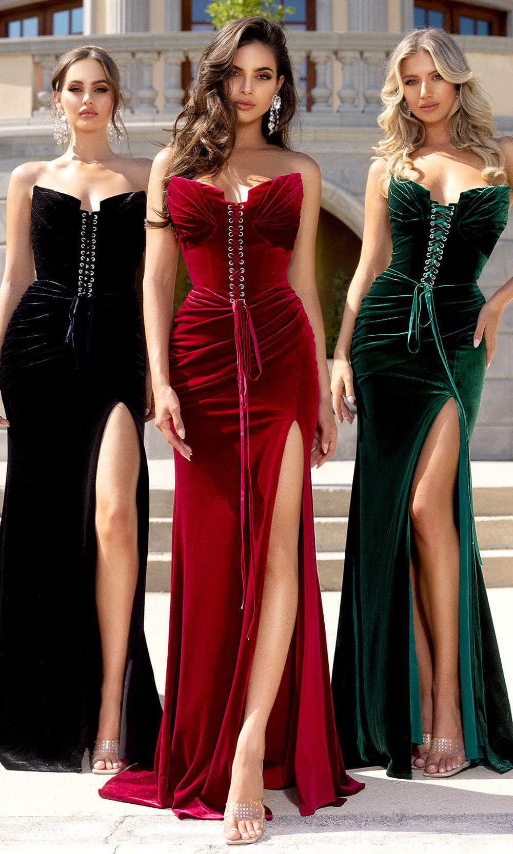Portia and Scarlett PS25640E - Front Lace-Up Sheath Prom Gown - designer prom dress at Silhouette Dresses