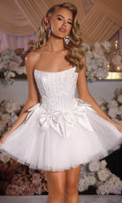 Portia and Scarlett PS25709 - Scoop Neck Corset Mini Dress with Bows