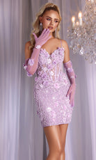 Portia and Scarlett PS25716 - Sheer Corset Floral Appliqued Mini Dress