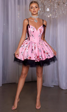 Portia and Scarlett PS25765 - Floral Print Corseted Mini Dress