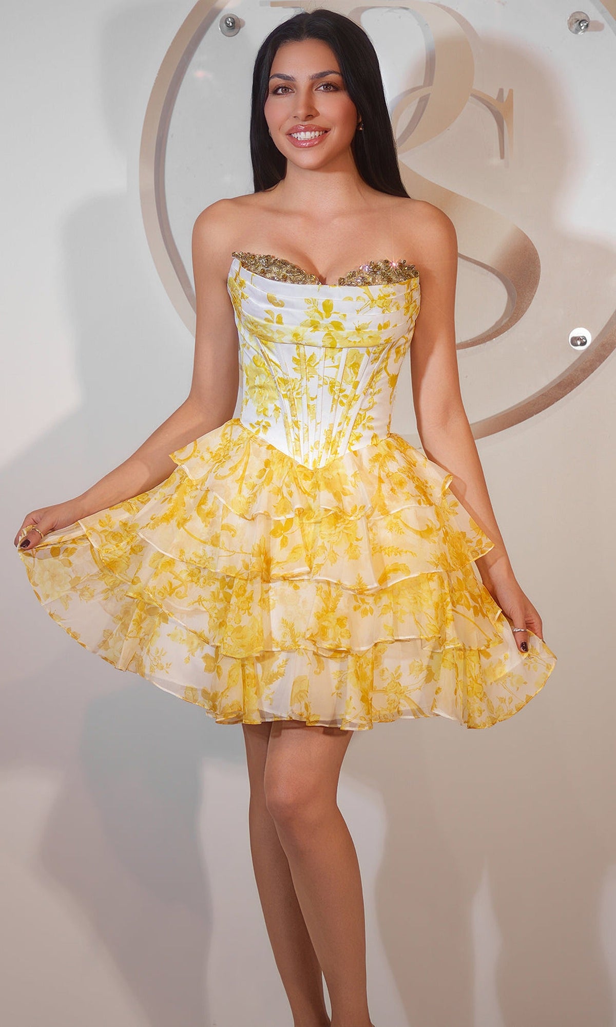 Portia and Scarlett PS25798 - Beaded Bust Floral Cocktail Dress