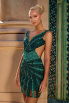 Portia and Scarlett PS25815C - Deep V-Neck Illusion Cutout Short Dress