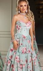 Portia and Scarlett PS25960 - Strapless Tiered Floral Gown