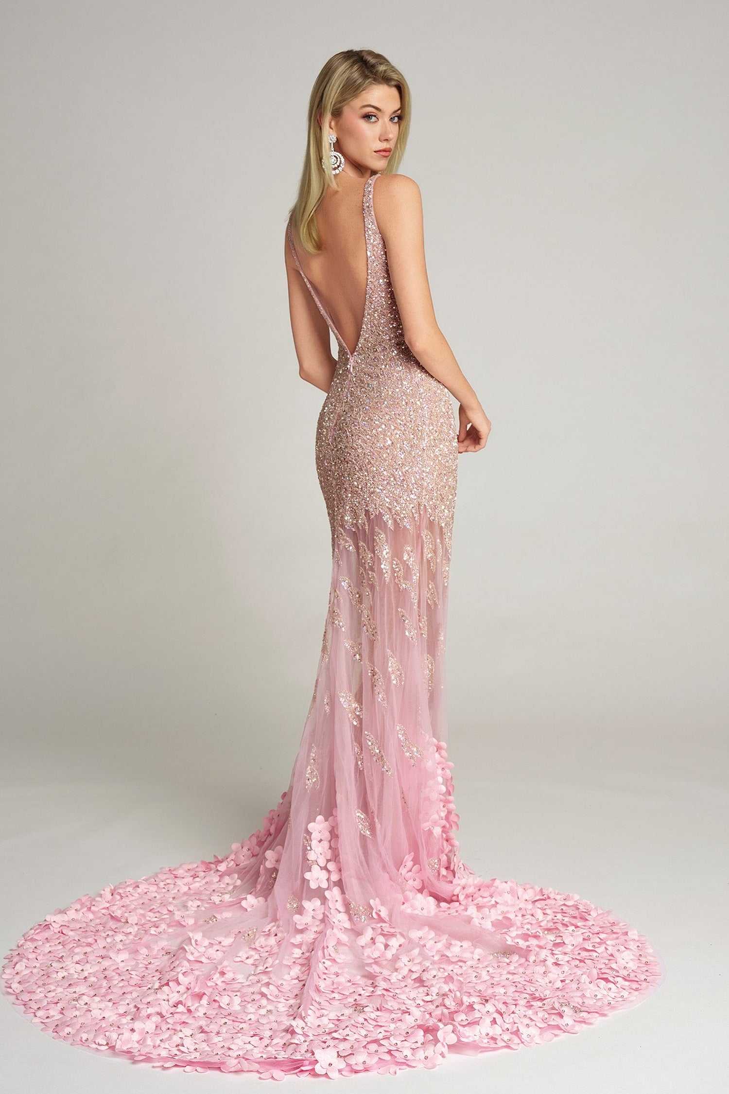 Portia and Scarlett PS25987C - Floral Appliqued Illusion Skirt Gown