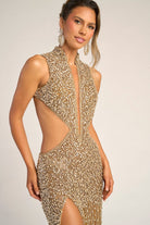 Portia and Scarlett PS25988C - Cutout Plunging Neckline Beaded Gown
