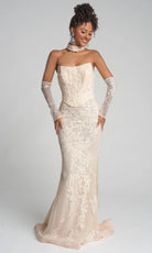 Portia and Scarlett PS26005 - Embroidered Floral Scoop Neck Dress