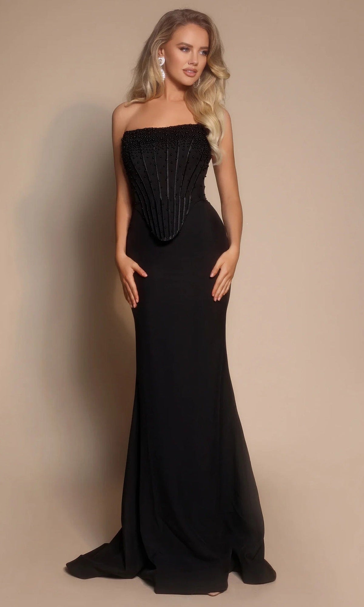 Portia and Scarlett PS26008 - Beaded Top Strapless Fitted Dress