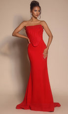Portia and Scarlett PS26008 - Beaded Top Strapless Fitted Dress