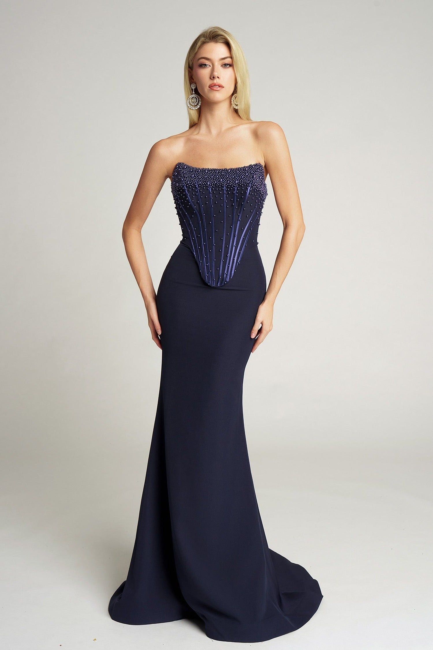 Portia and Scarlett PS26008 - Beaded Top Strapless Fitted Dress