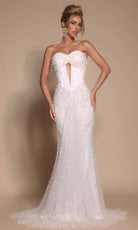 Portia and Scarlett PS26022 - Pearl Beaded Keyhole Ruched Dress