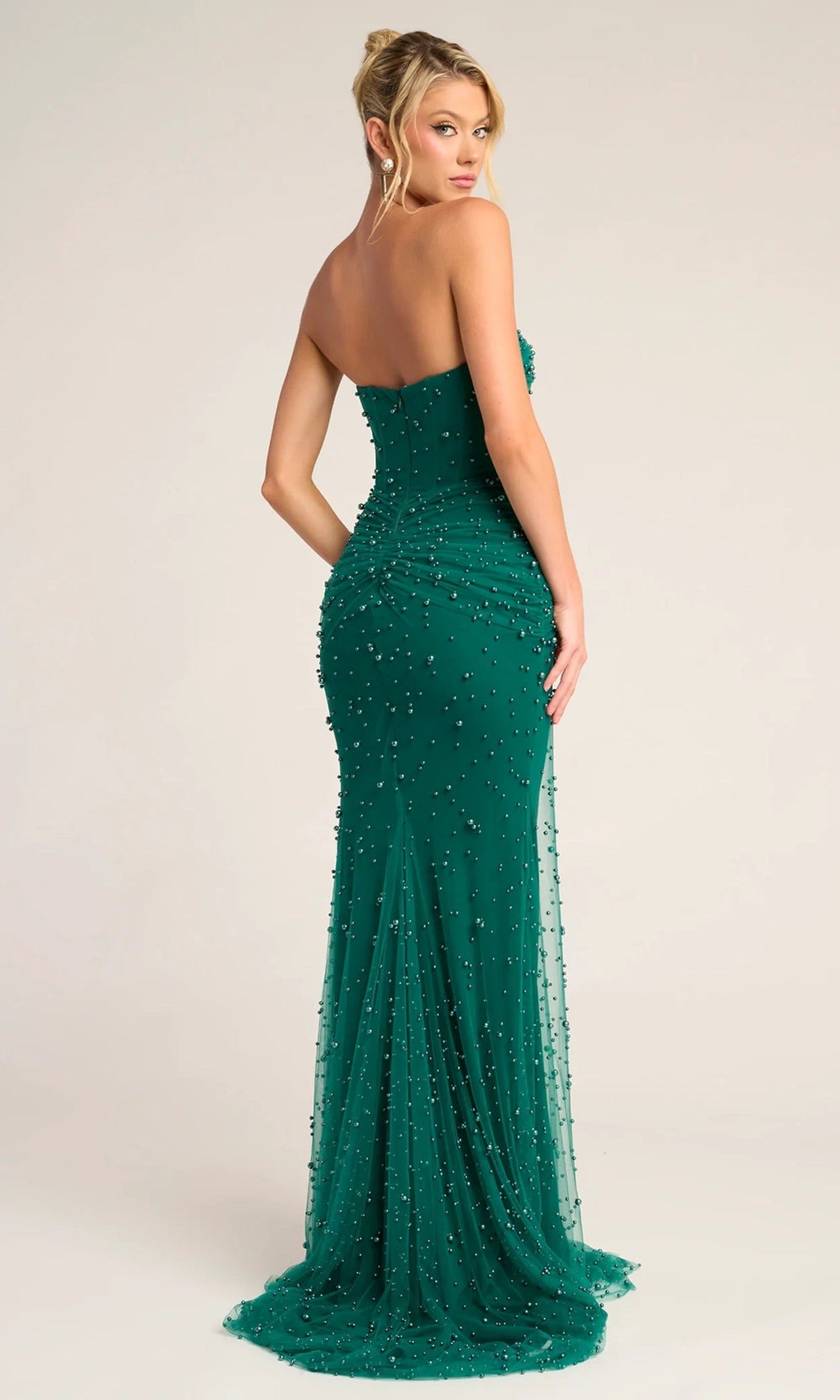 Portia and Scarlett PS26022 - Pearl Beaded Keyhole Ruched Dress