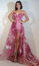 Portia and Scarlett PS26035 - Embroidered Slit Gown with Overskirt