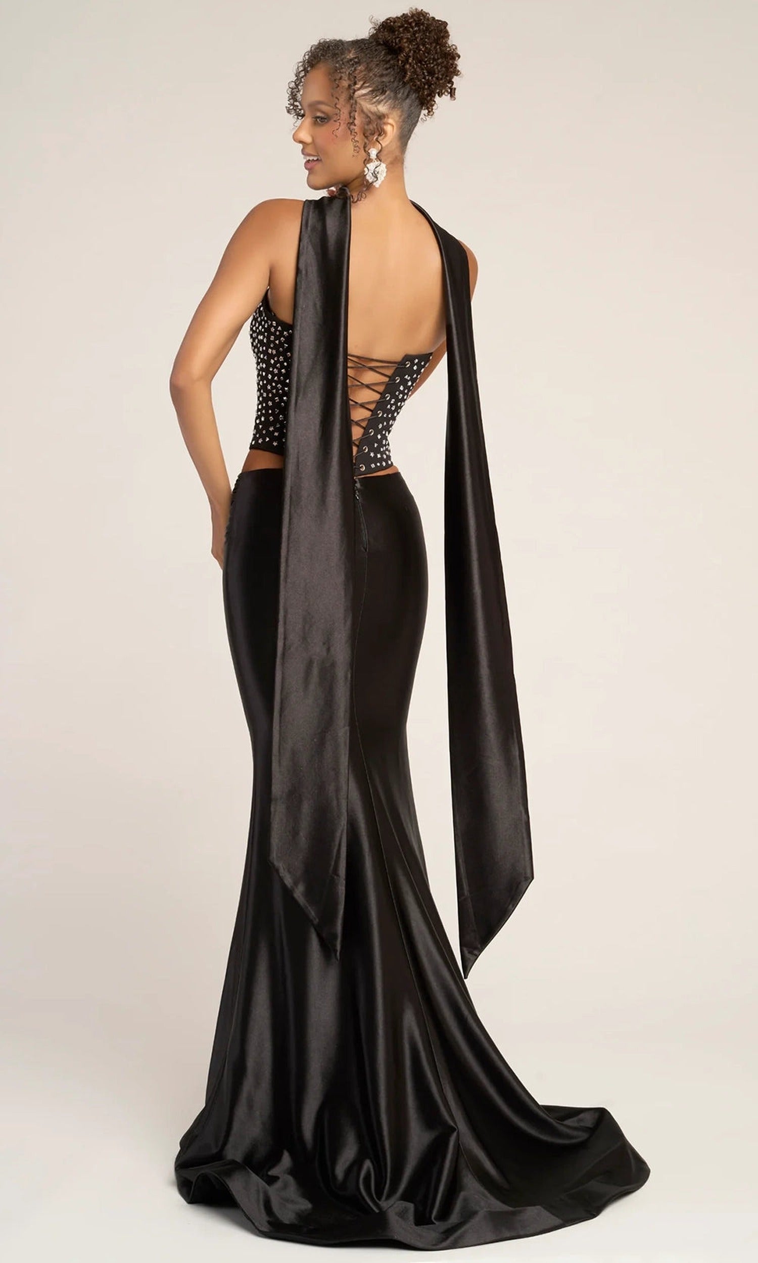 Portia and Scarlett PS26042 - Beaded Crop Top Sheath Dress With Scarf