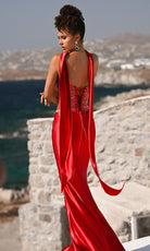 Portia and Scarlett PS26042 - Beaded Crop Top Sheath Dress With Scarf