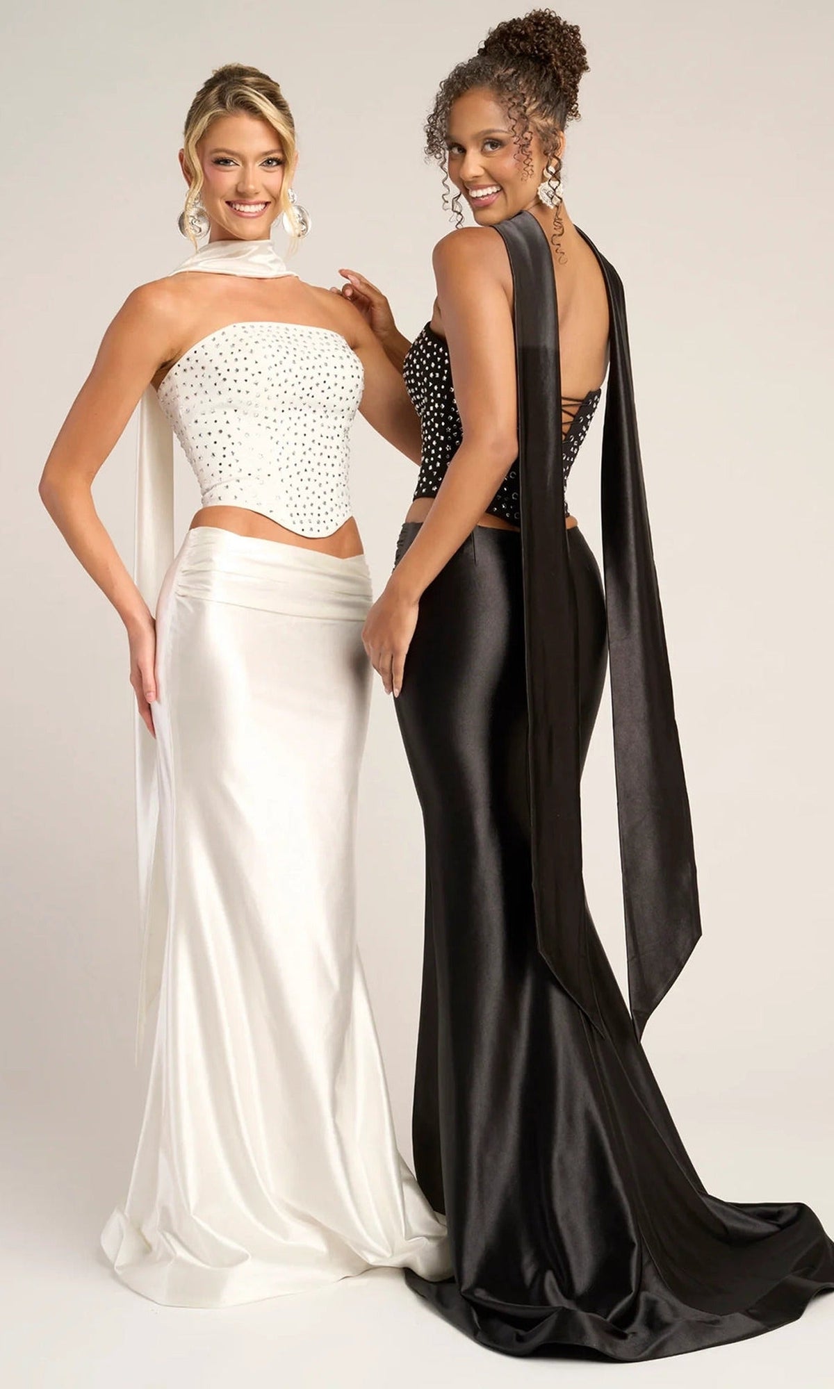Portia and Scarlett PS26042 - Beaded Crop Top Sheath Dress With Scarf
