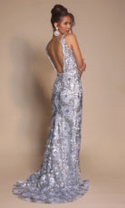 Portia and Scarlett PS26043 - Floral Lace Plunging V-Neck Prom Gown