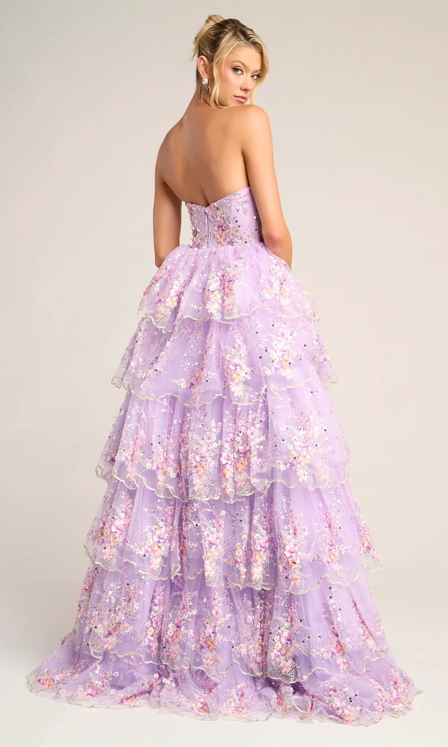 Portia and Scarlett PS26051 - Scoop Neck Floral Tiered Ballgown