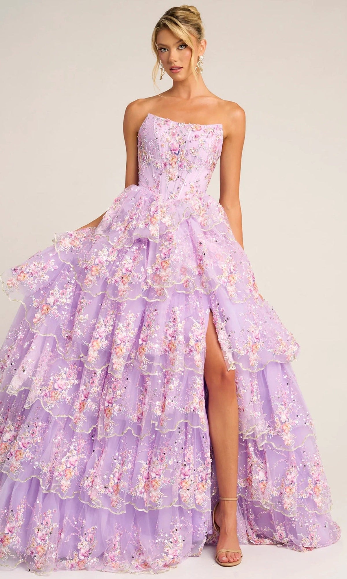 Portia and Scarlett PS26051 - Scoop Neck Floral Tiered Ballgown