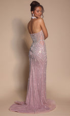 Portia and Scarlett PS26064 - Strapless Slit Gown With Linear Beading