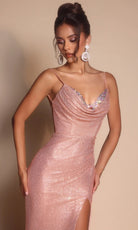 Portia and Scarlett PS26068 - Cowl Neck Sparkle Prom Dress With Train
