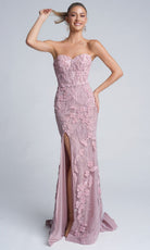 Portia and Scarlett PS26074 - Embroidered Floral Side Slit Gown