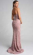 Portia and Scarlett PS26074 - Embroidered Floral Side Slit Gown
