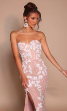 Portia and Scarlett PS26074 - Embroidered Floral Side Slit Gown