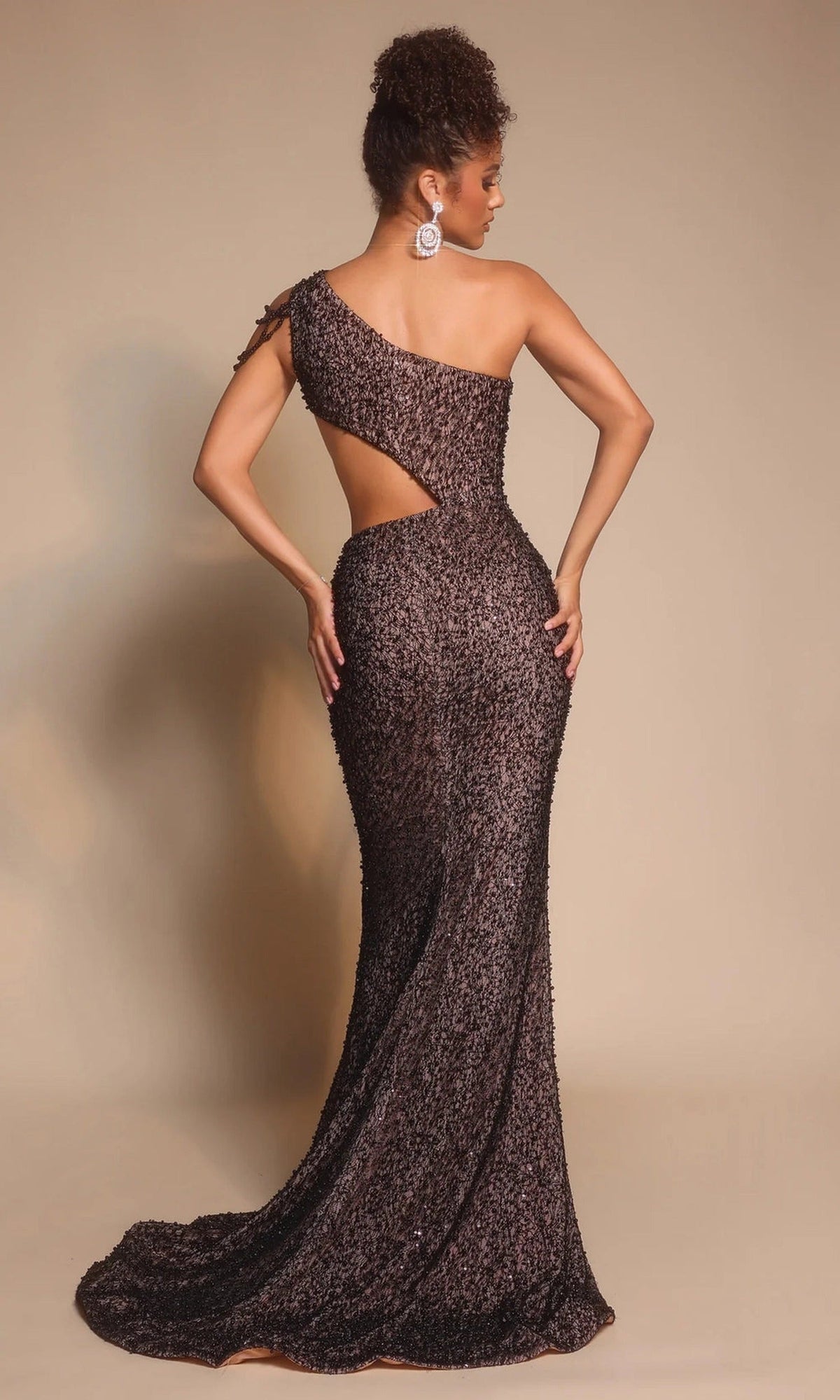 Portia and Scarlett PS26115 - One Shoulder Beaded Cutout Dress