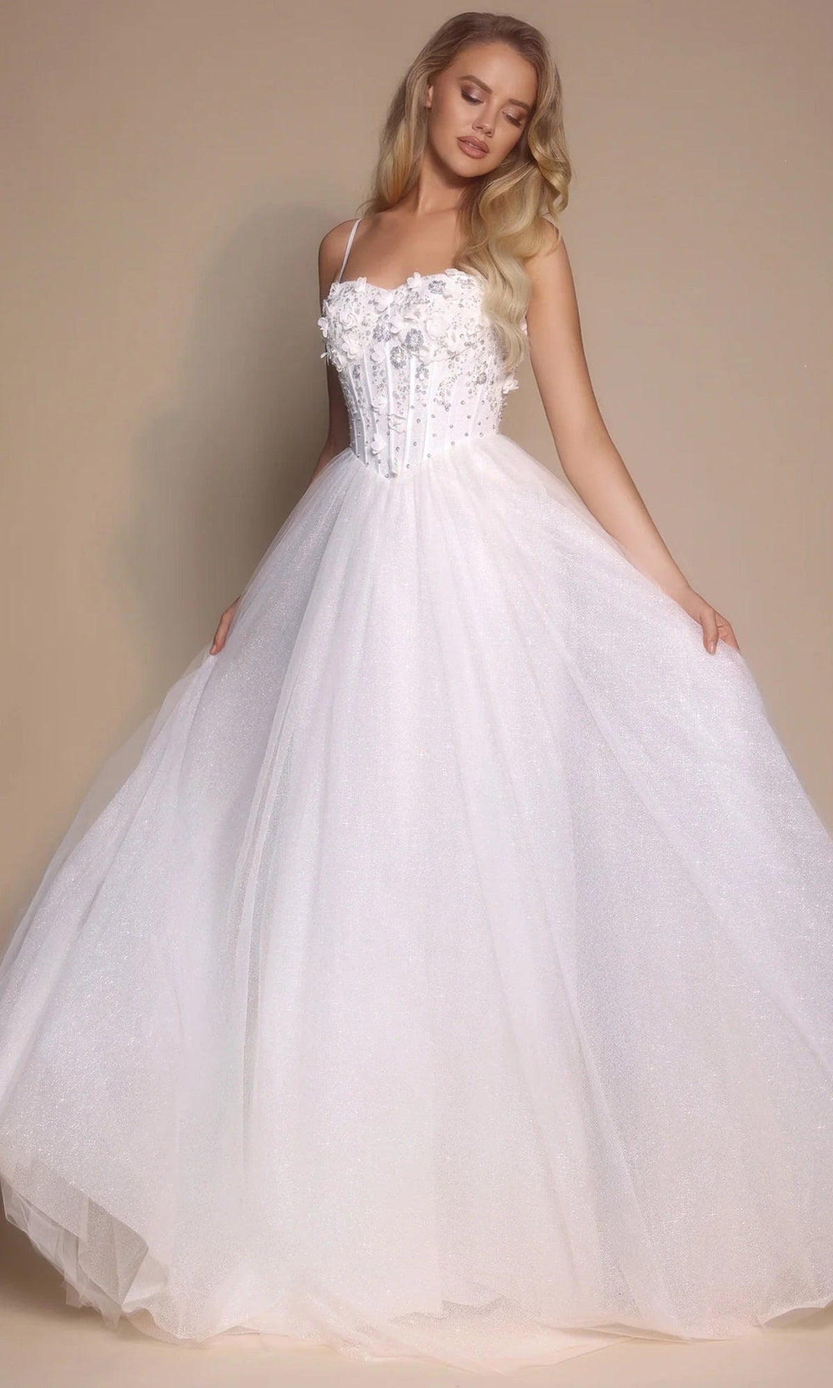 Portia and Scarlett PS26146 - Floral Applique Spaghetti Strap Gown