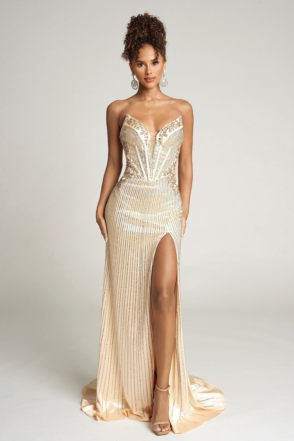 Portia and Scarlett PS26147 - Long Sheer Sides Plunging V-Neck Gown