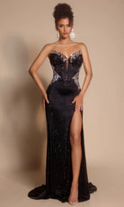 Portia and Scarlett PS26147 - Long Sheer Sides Plunging V-Neck Gown