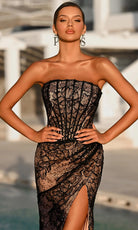 Portia and Scarlett PS26223 - Straight Neck Floral Lace Prom Gown