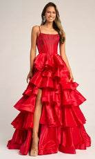 Portia and Scarlett PS26253 Ruffle High Slit Ball Gown - Silhouette Dresses