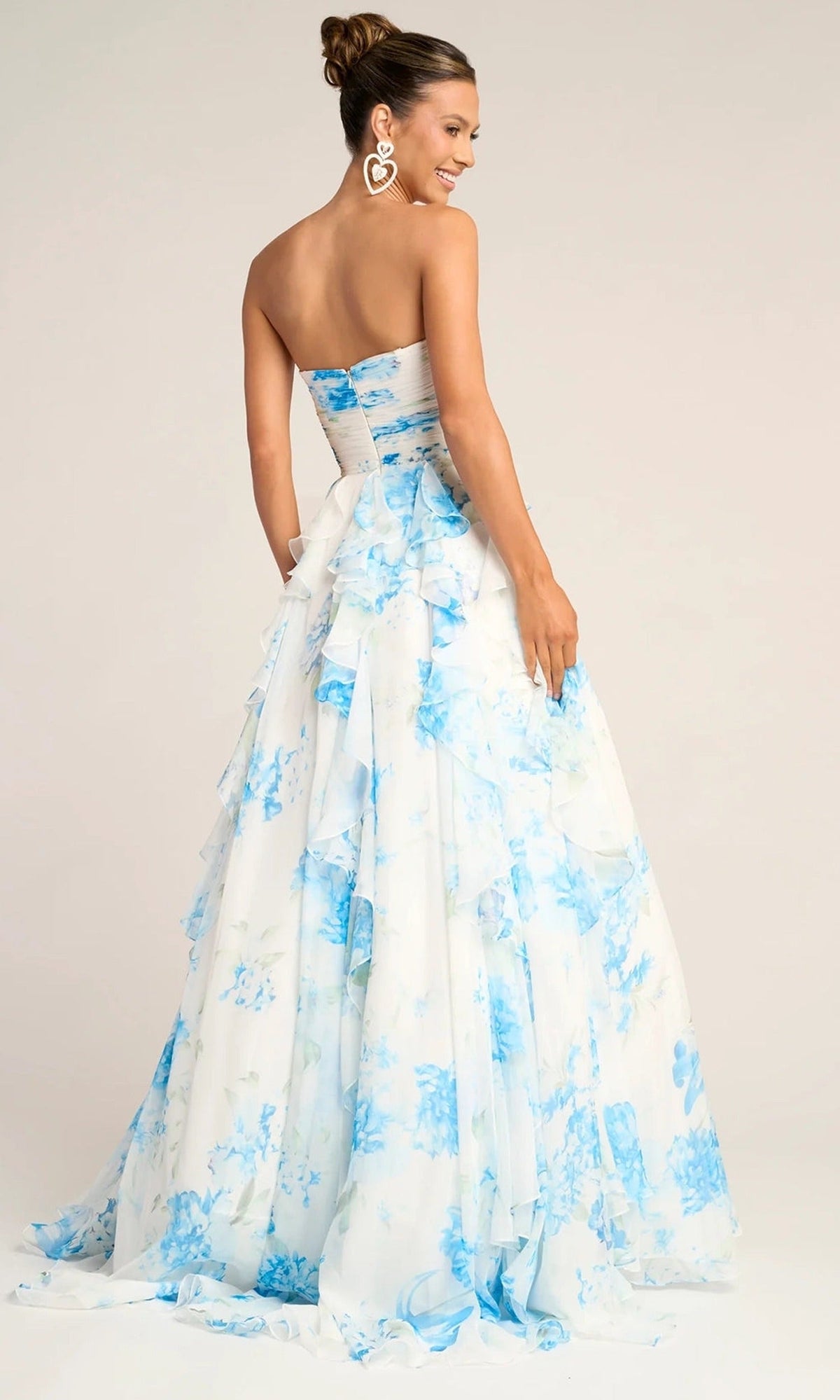 Portia and Scarlett PS26254 - Cascading Ruffle Floral Print Gown