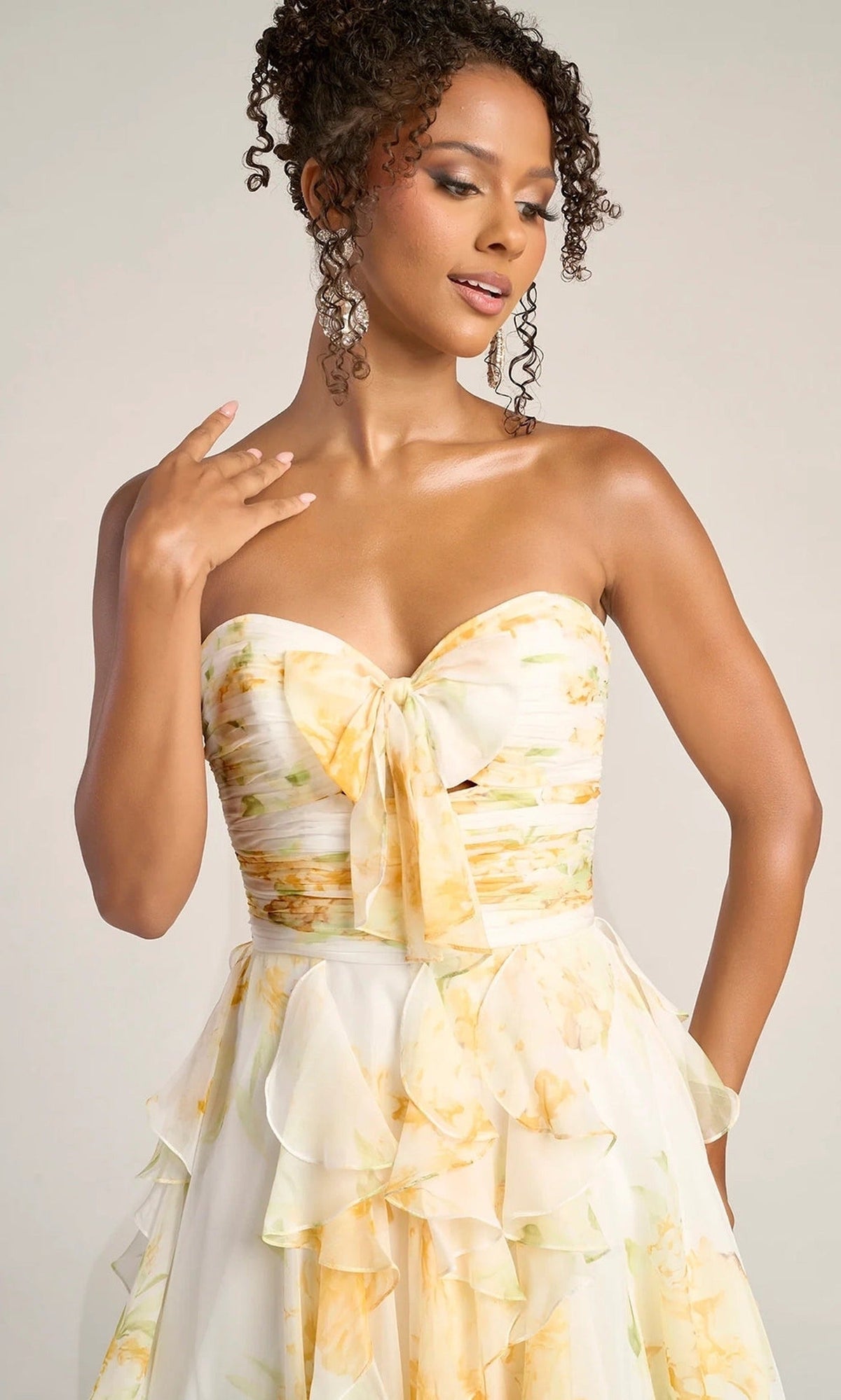 Portia and Scarlett PS26254 - Cascading Ruffle Floral Print Gown