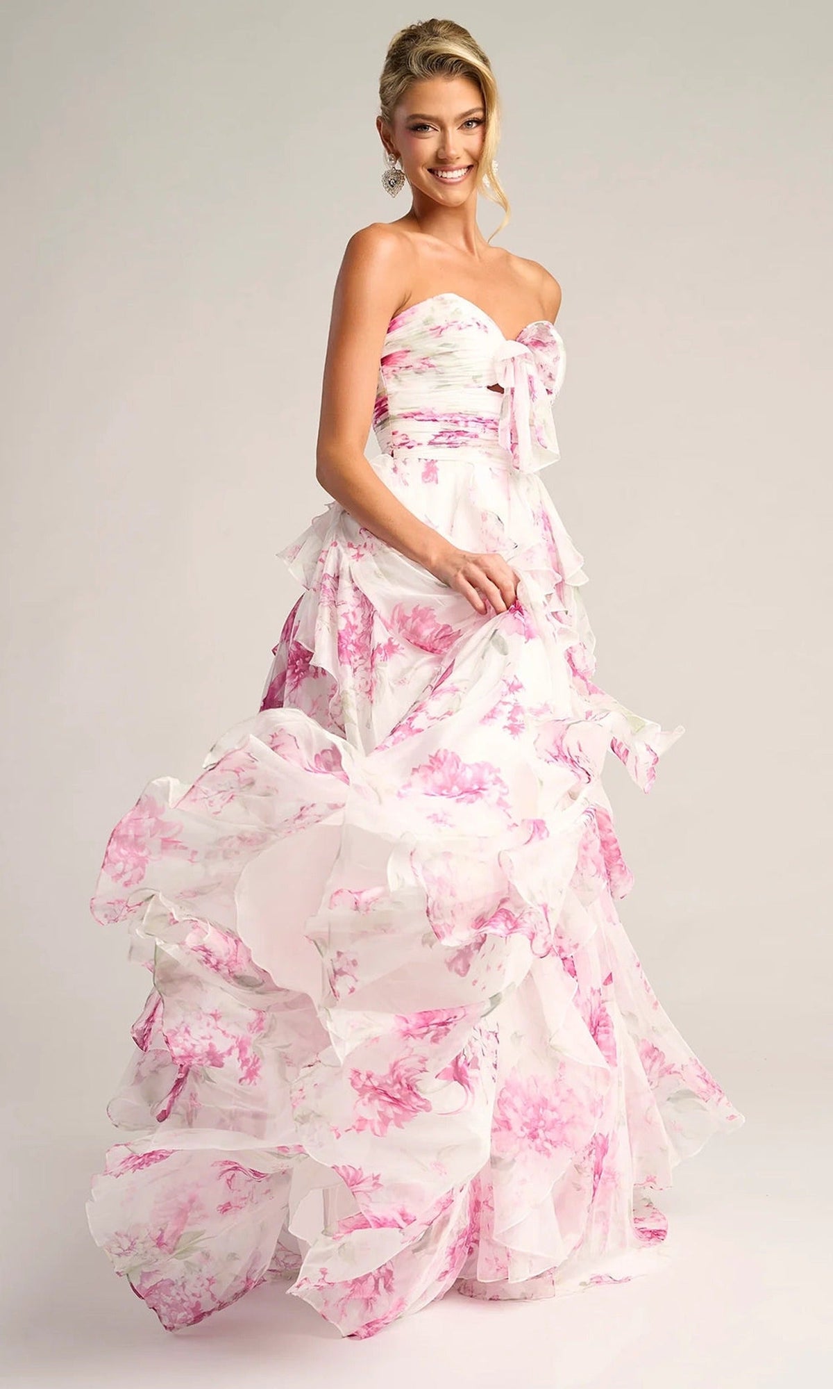 Portia and Scarlett PS26254 - Cascading Ruffle Floral Print Gown
