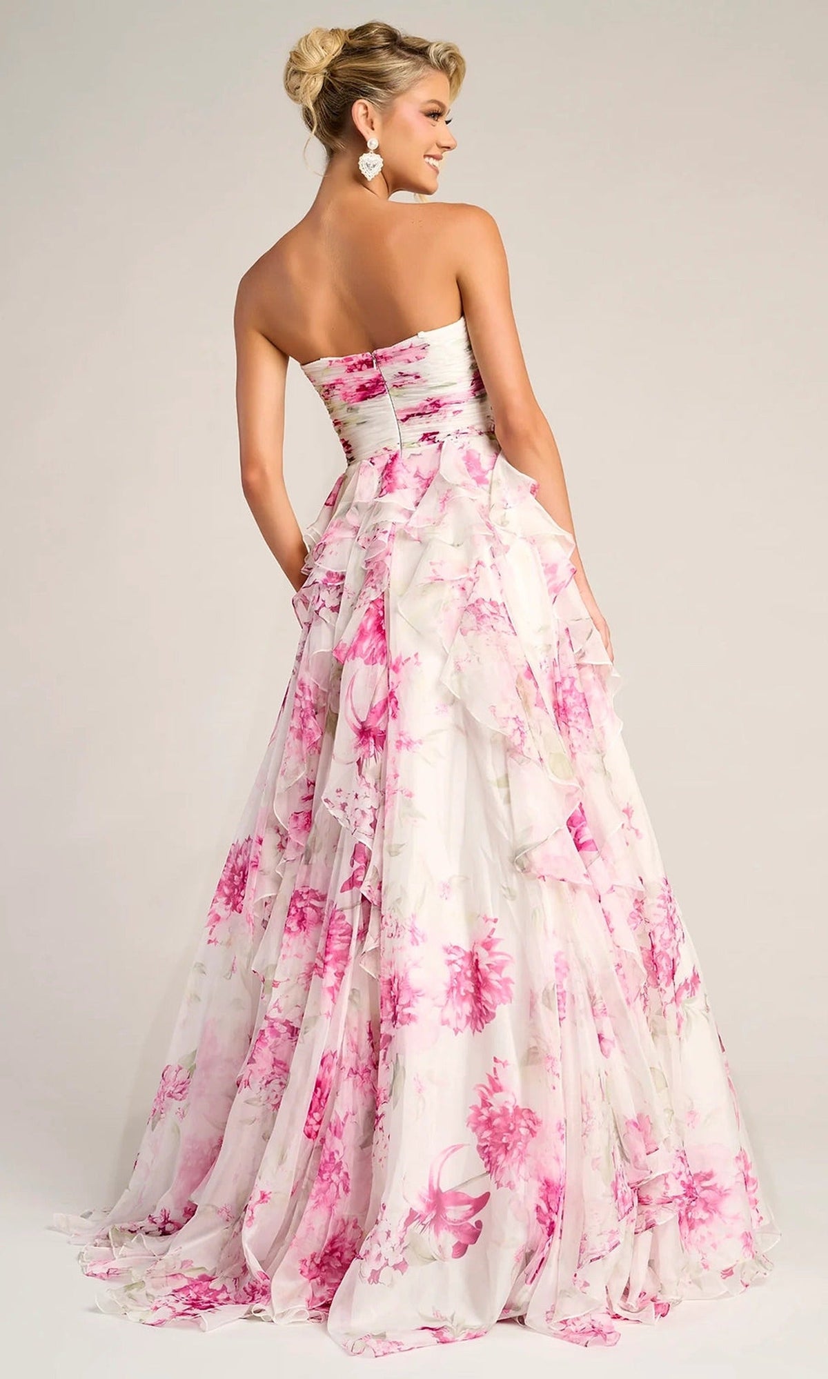 Portia and Scarlett PS26254 - Cascading Ruffle Floral Print Gown