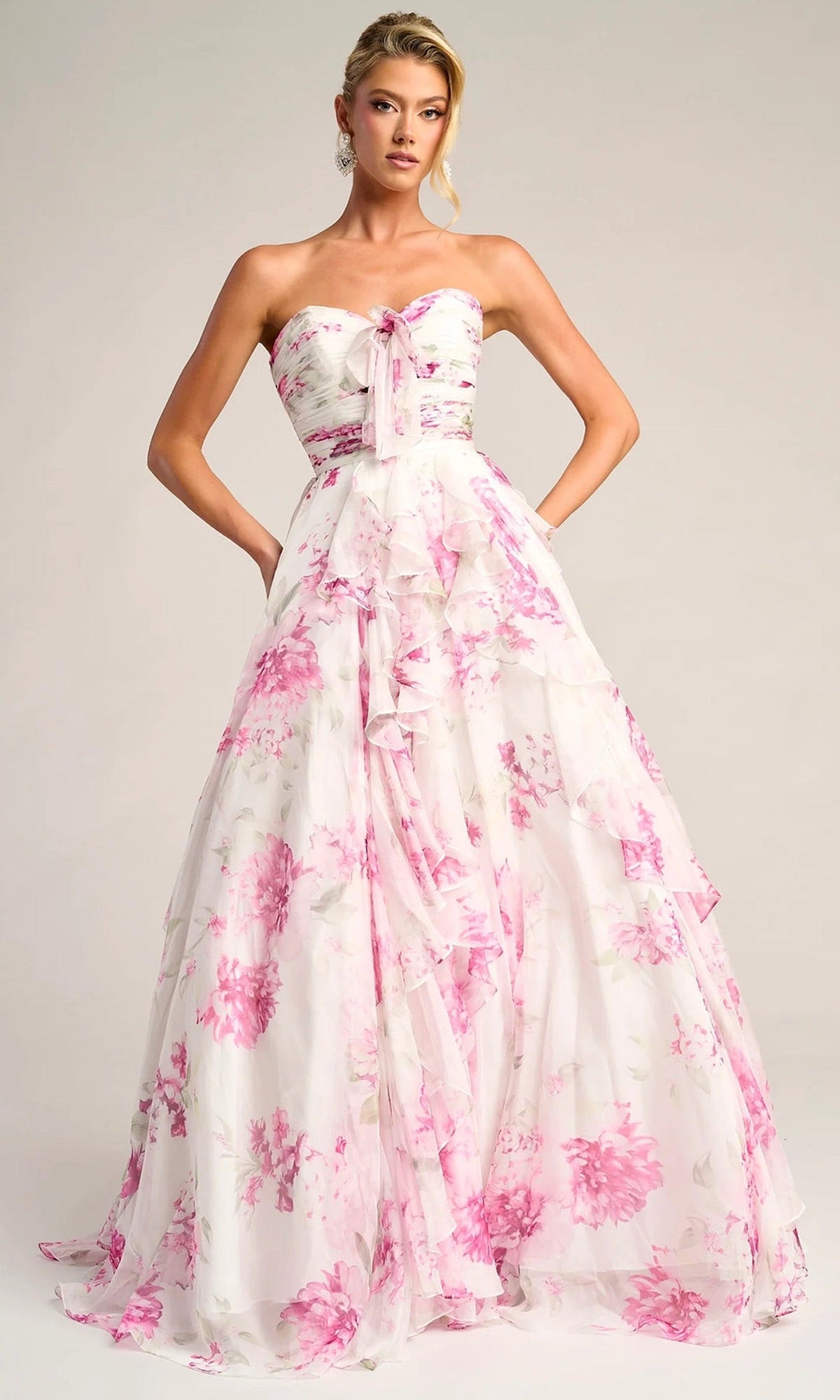 Portia and Scarlett PS26254 - Cascading Ruffle Floral Print Gown
