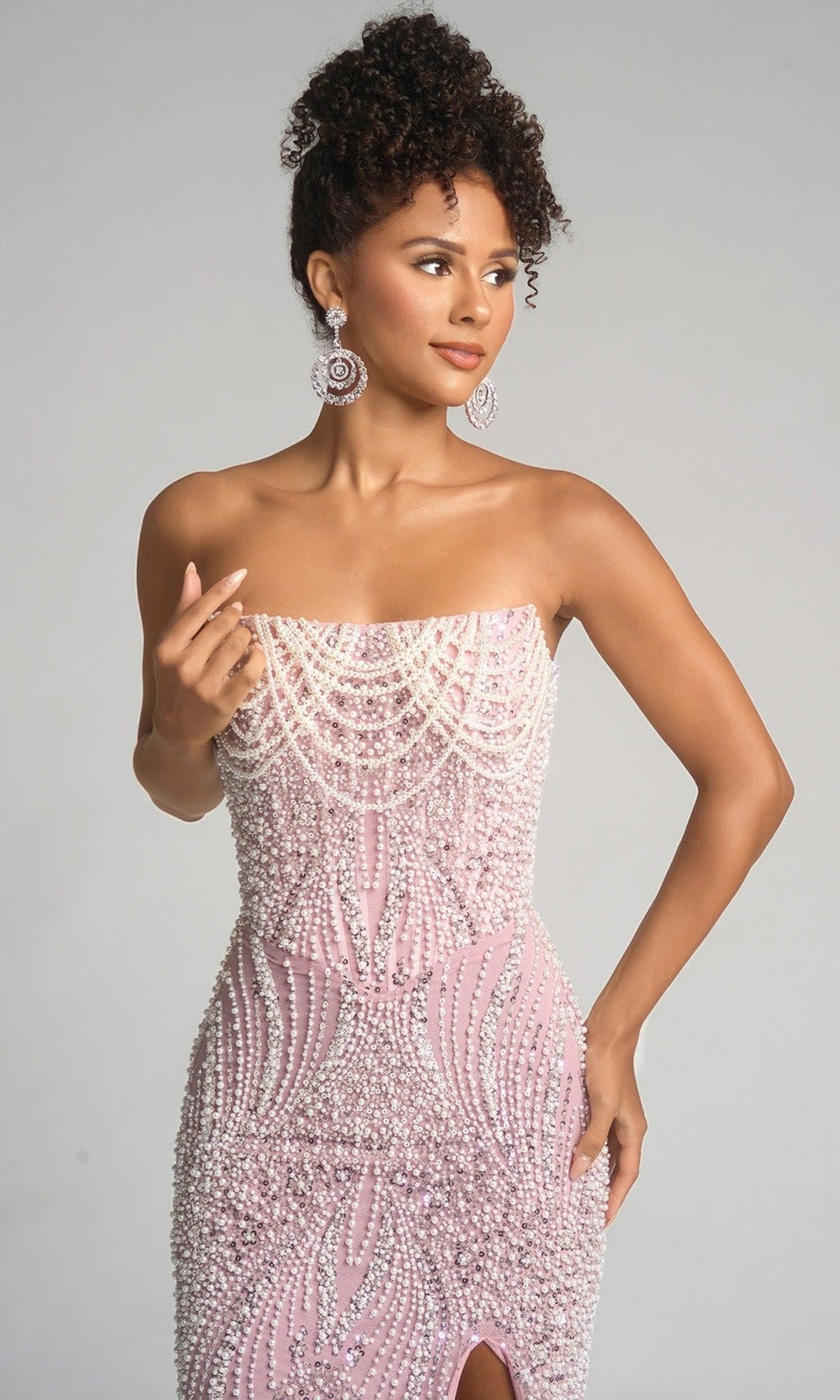Portia and Scarlett PS26277 - Pearl Beadwork Straight Neckline Dress - Silhouette Dresses