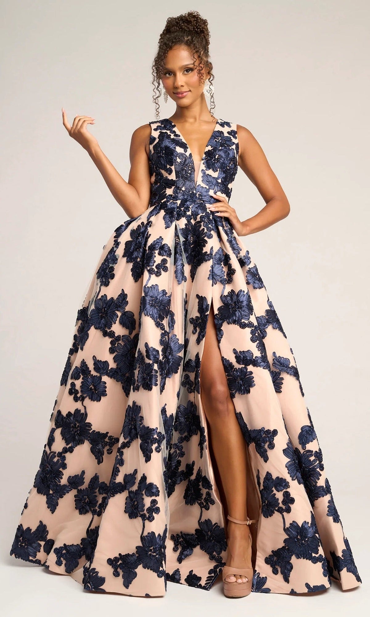 Portia and Scarlett PS26312E - Floral Embroidered Box Pleated Gown