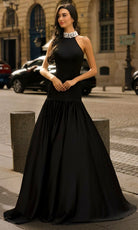 Portia and Scarlett PS26343E - Pearl-Embellished Halter A-Line Gown - Silhouette Dresses